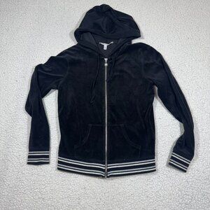 Victoria's Secret Black Velour Velvet Zip Jacket Womens M Glitter Y2K Loungewear